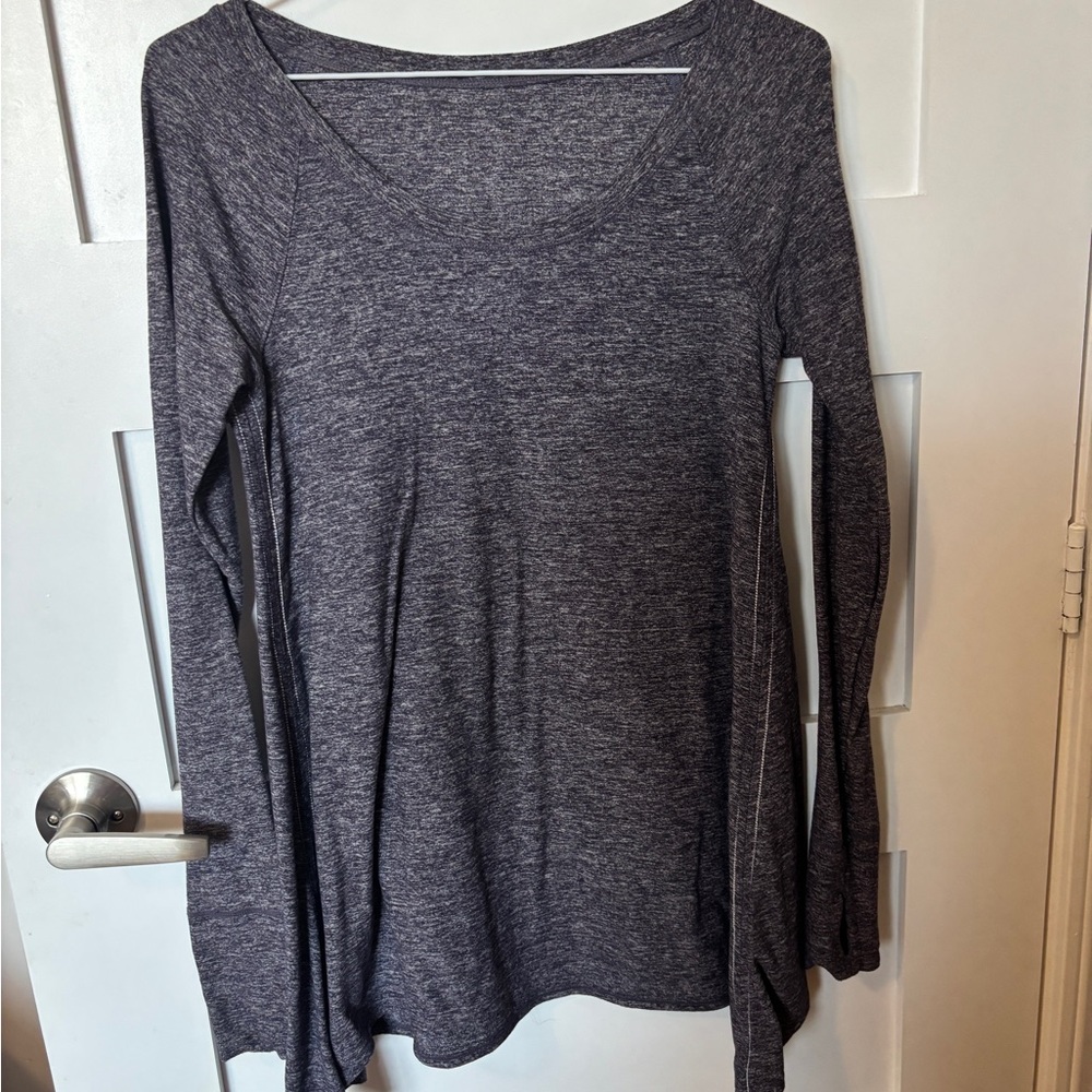 Women's Long Sleeve Scoop Neck Top - Charcoal Purple/Grey